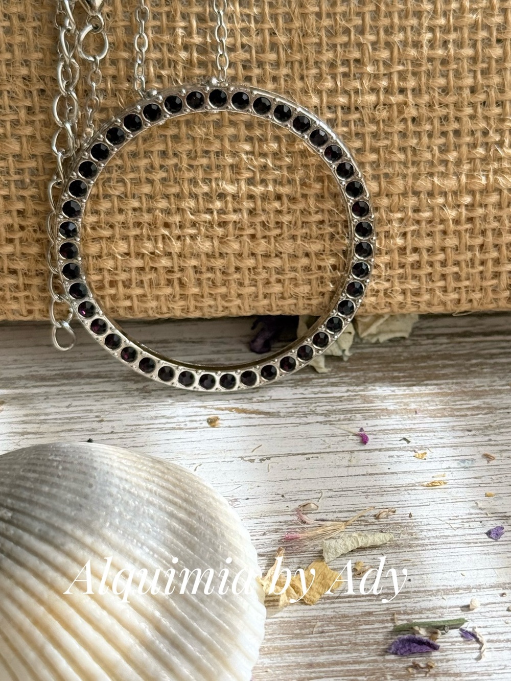 CL Silver Circle Necklace with DEEP RED GARNET Stones